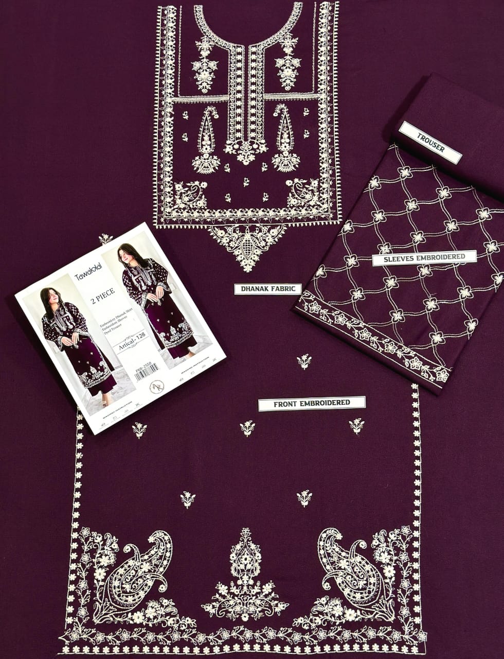 2PC EMBROIDERED DHANAK
