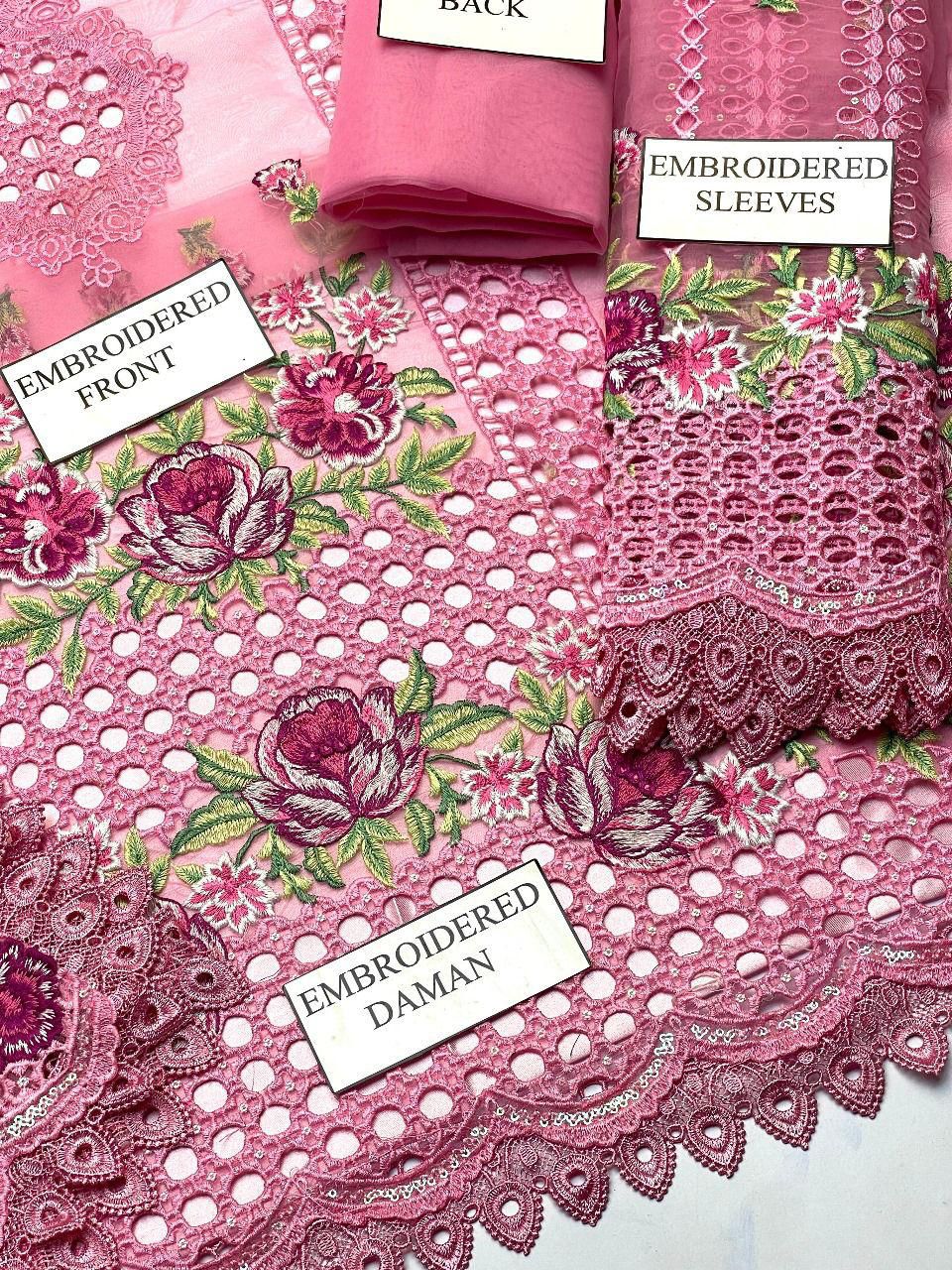 ANEELAS PREMIUM ORGANZA EMBROIDERED CHIKAN KARI DRESS