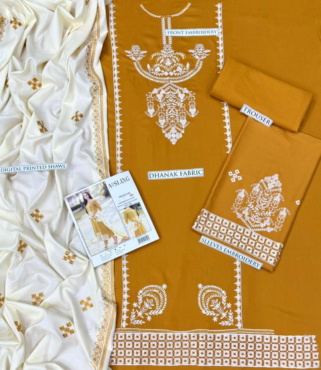 3pc ASLING ๐จ CATEGORY : DHANAK 3PC EMBROIDERED