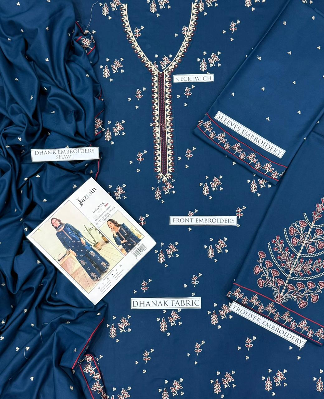 3pc JAZMIN ๐จ CATEGORY : DHANAK 3PC EMBROIDERED