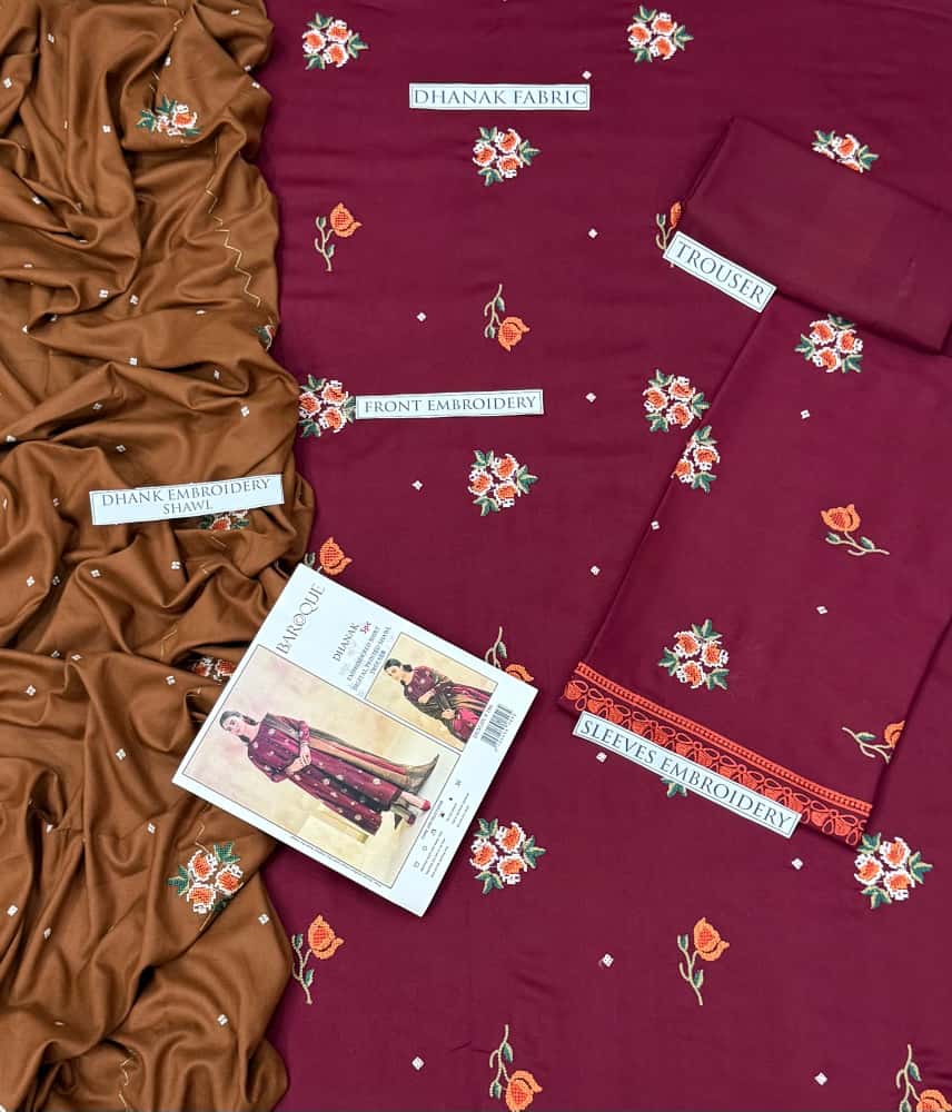 3pc : ASLING ๐จ CATEGORY : DHANAK 3PC EMBROIDERED
