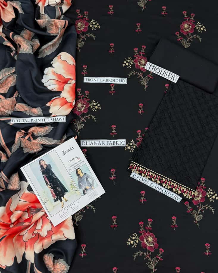 3pc  Jazmin ๐จ CATEGORY : DHANAK 3PC EMBROIDERED