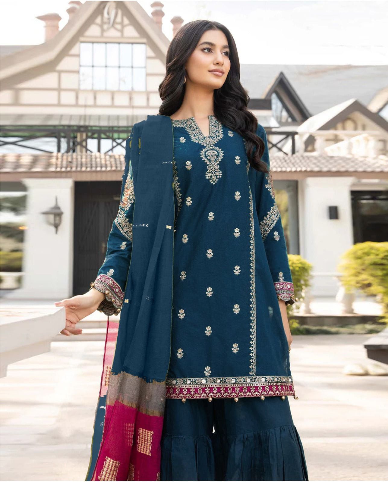3pc  MARIA B ๐จ CATEGORY : DHANAK 3PC EMBROIDERED