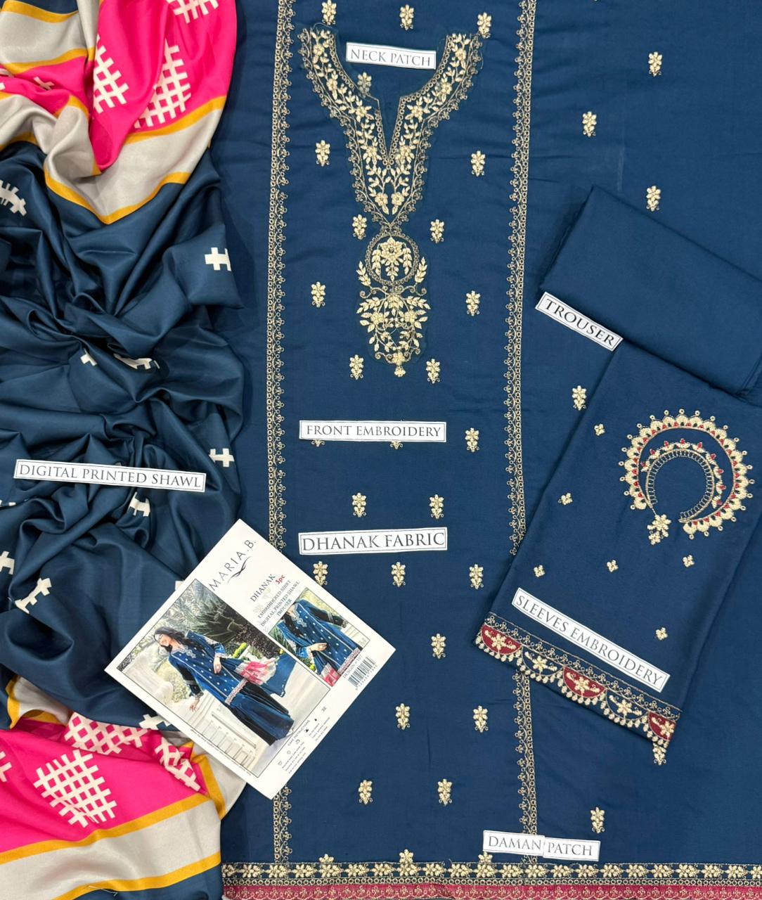 3pc  MARIA B ๐จ CATEGORY : DHANAK 3PC EMBROIDERED
