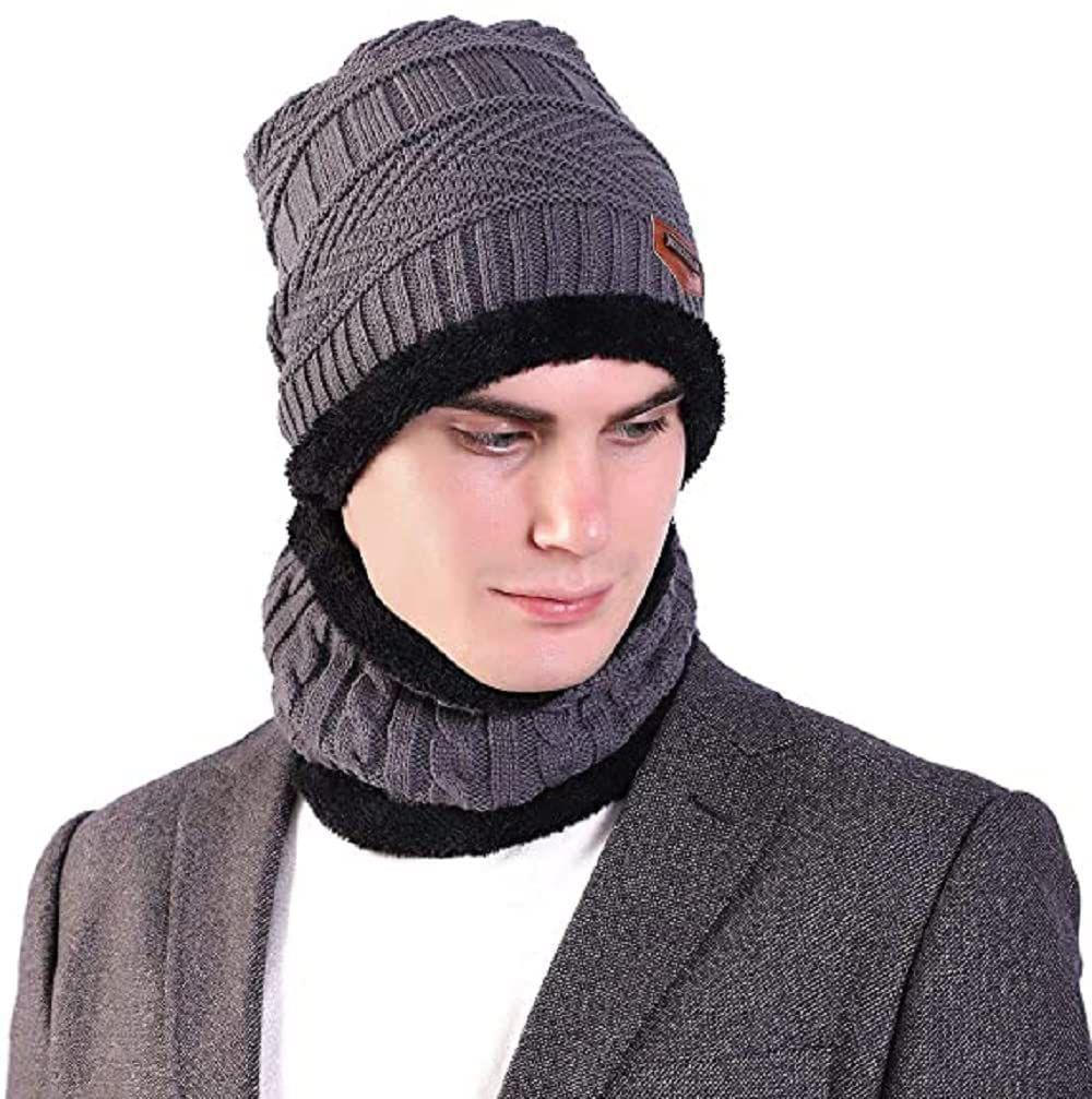 man  Beanie Wool Cap With Neck Warmer. Full Set-2 Pieces.