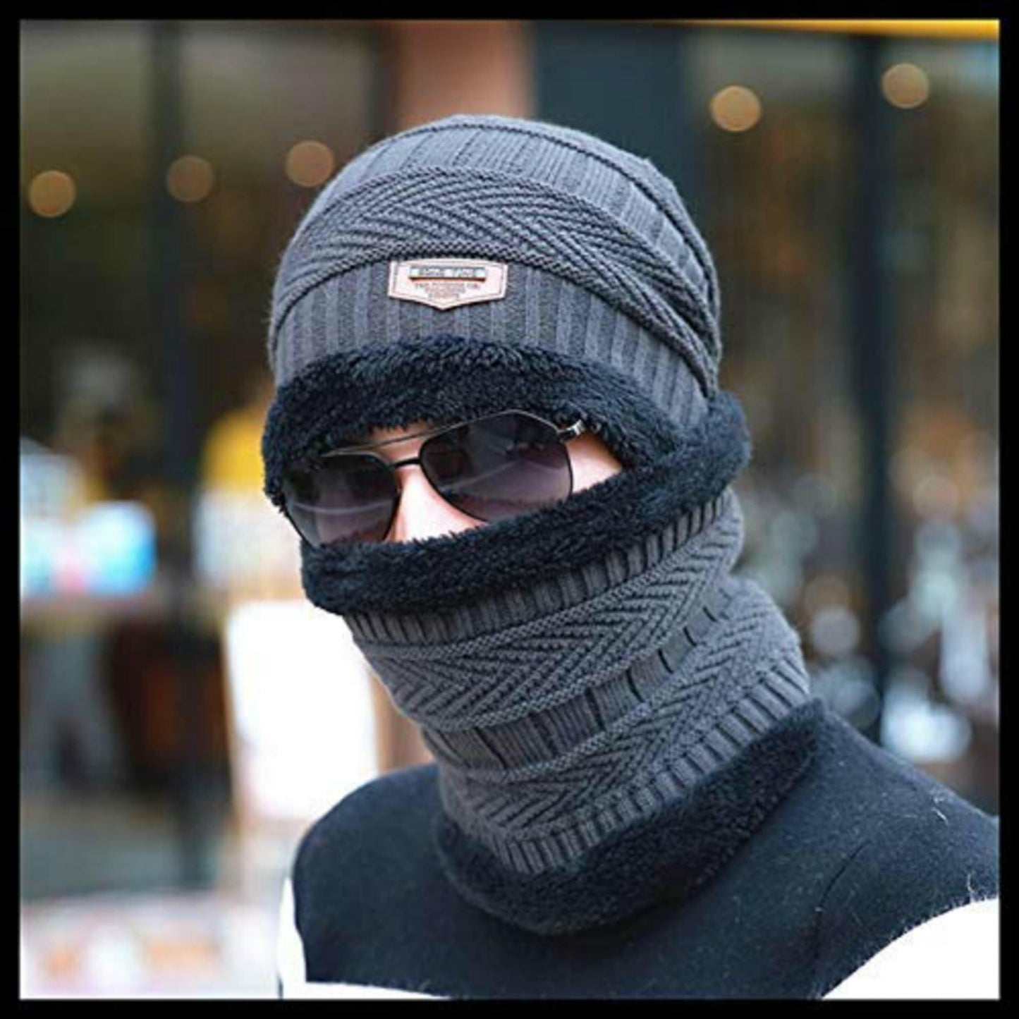 man  Beanie Wool Cap With Neck Warmer. Full Set-2 Pieces.