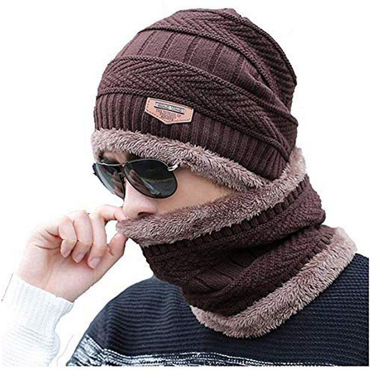 man  Beanie Wool Cap With Neck Warmer. Full Set-2 Pieces.