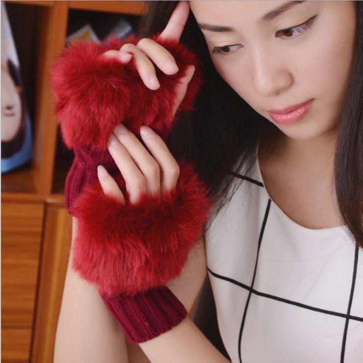Winter Faux Rabbit Fur Gloves For Women