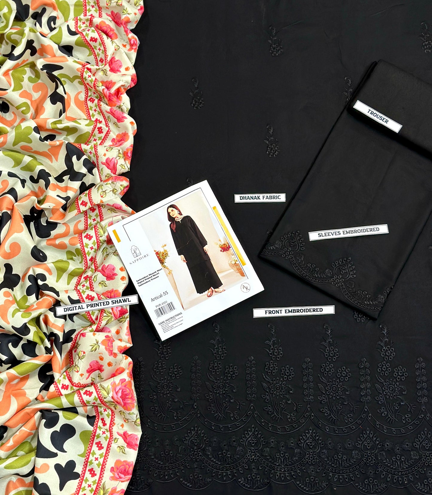 3PC EMBROIDERED DHANAK