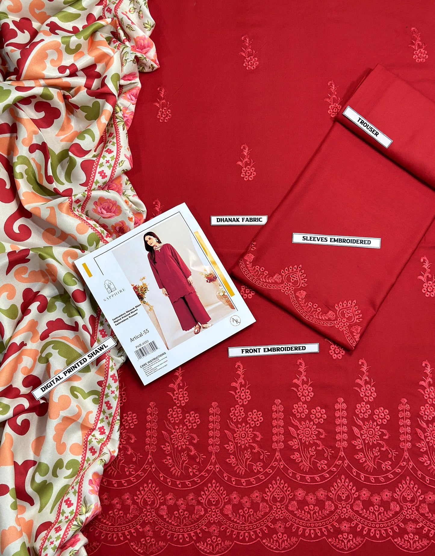 3PC EMBROIDERED DHANAK