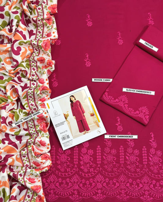 3PC EMBROIDERED DHANAK