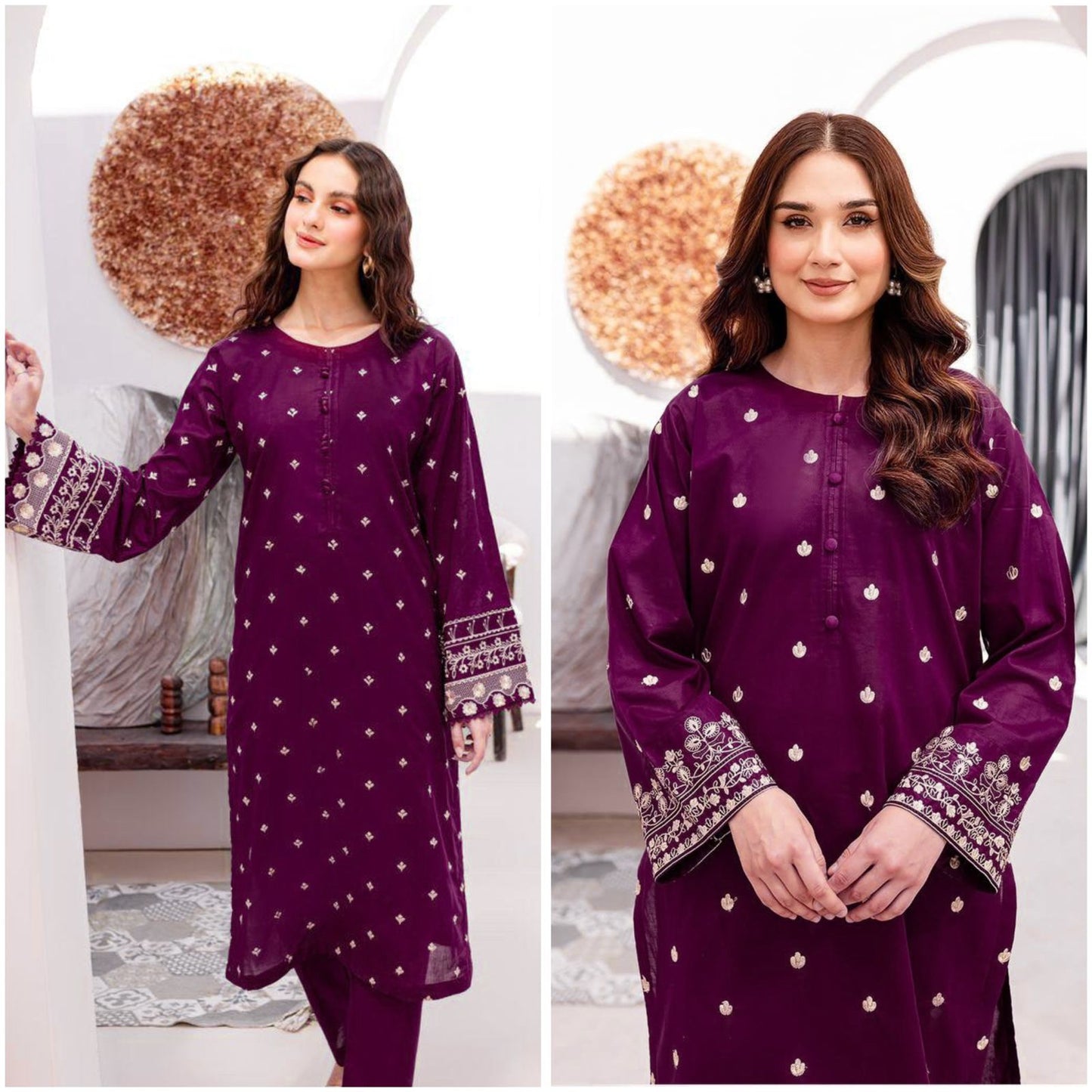 2PC EMBROIDERED DHANAK