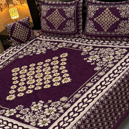 B, 4Pc Velvet Jaquard Bedsheet