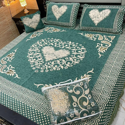 B, 4Pc Velvet Jaquard Bedsheet