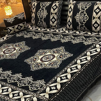 B, 4Pc Velvet Jaquard Bedsheet