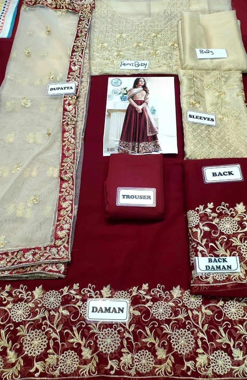 IMROZI net masoori & chiffon emb unstitced 3pc✓