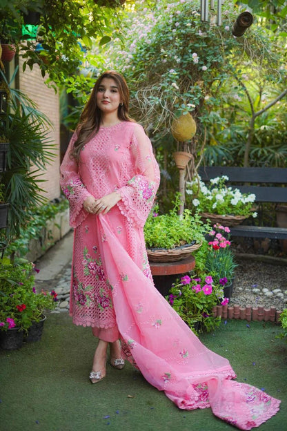 ANEELAS PREMIUM ORGANZA EMBROIDERED CHIKAN KARI DRESS