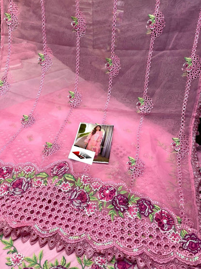 ANEELAS PREMIUM ORGANZA EMBROIDERED CHIKAN KARI DRESS