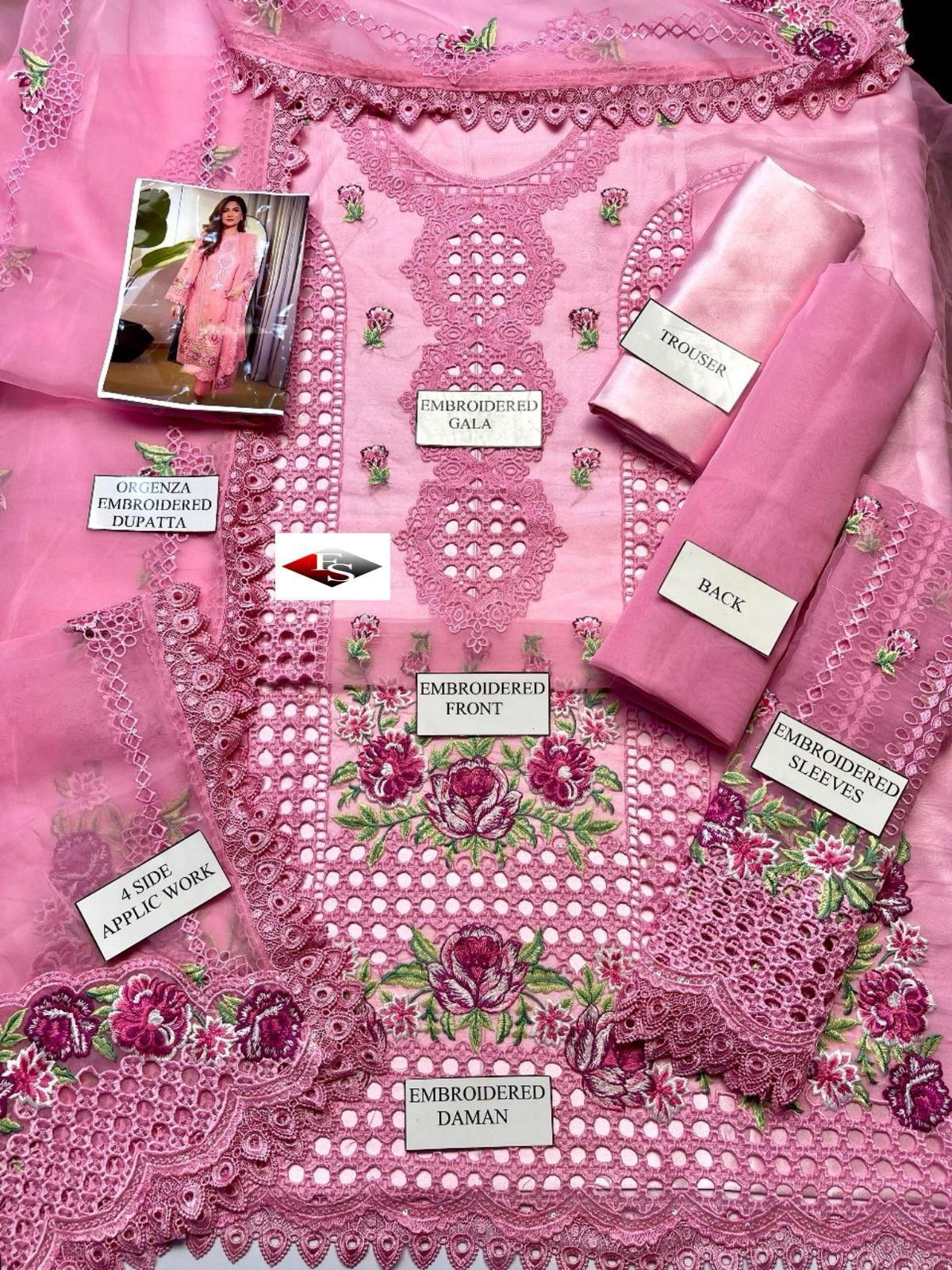 ANEELAS PREMIUM ORGANZA EMBROIDERED CHIKAN KARI DRESS