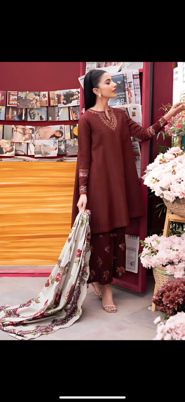 3pc URGE 🟨 DHANAK 3PC Embroidered