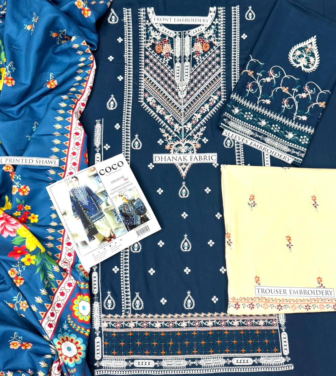 3pc COCO 🟨 CATEGORY : DHANAK 3PC EMBROIDERED