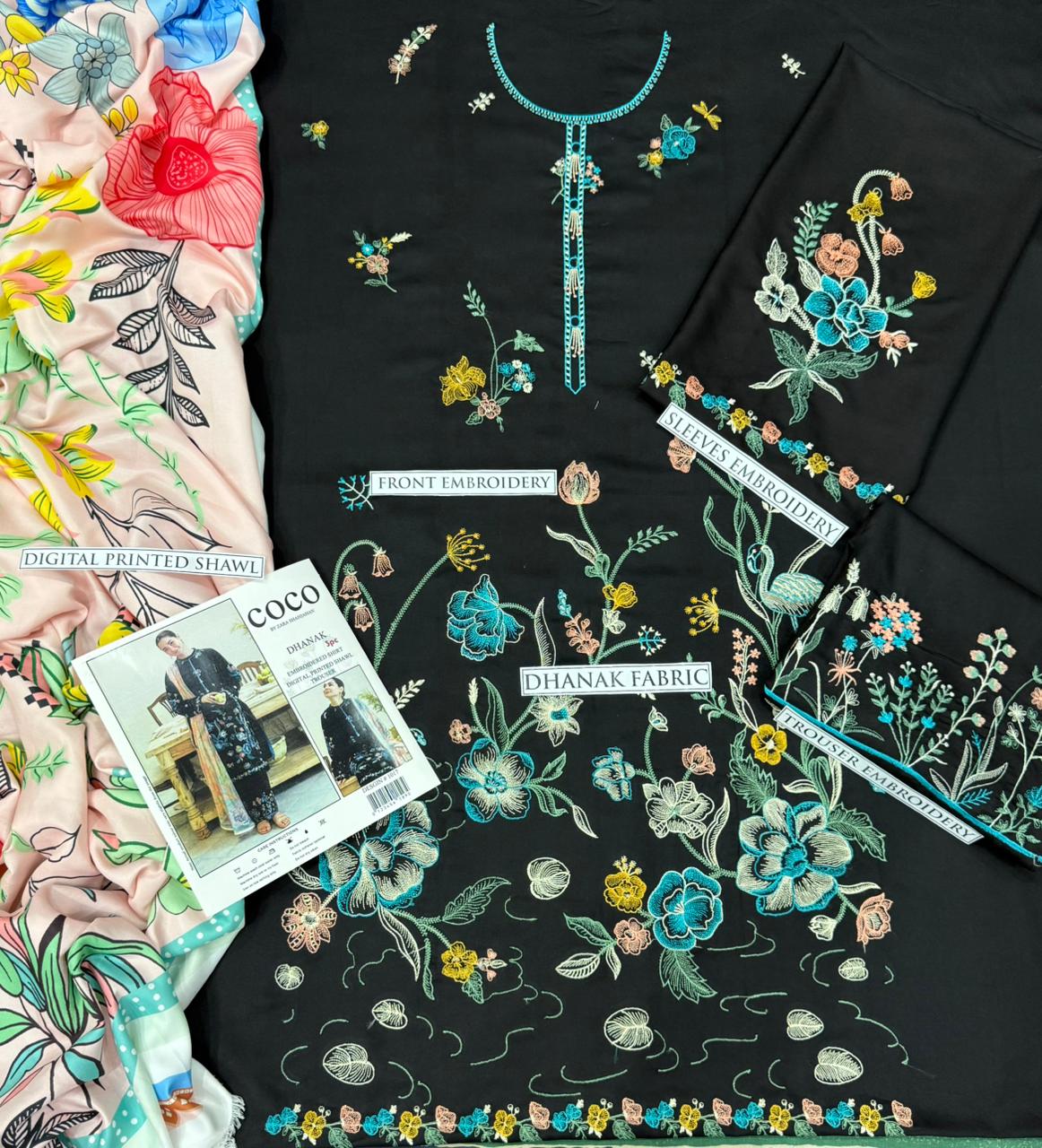 3pc COCO 🟨 CATEGORY : DHANAK 3PC EMBROIDERED