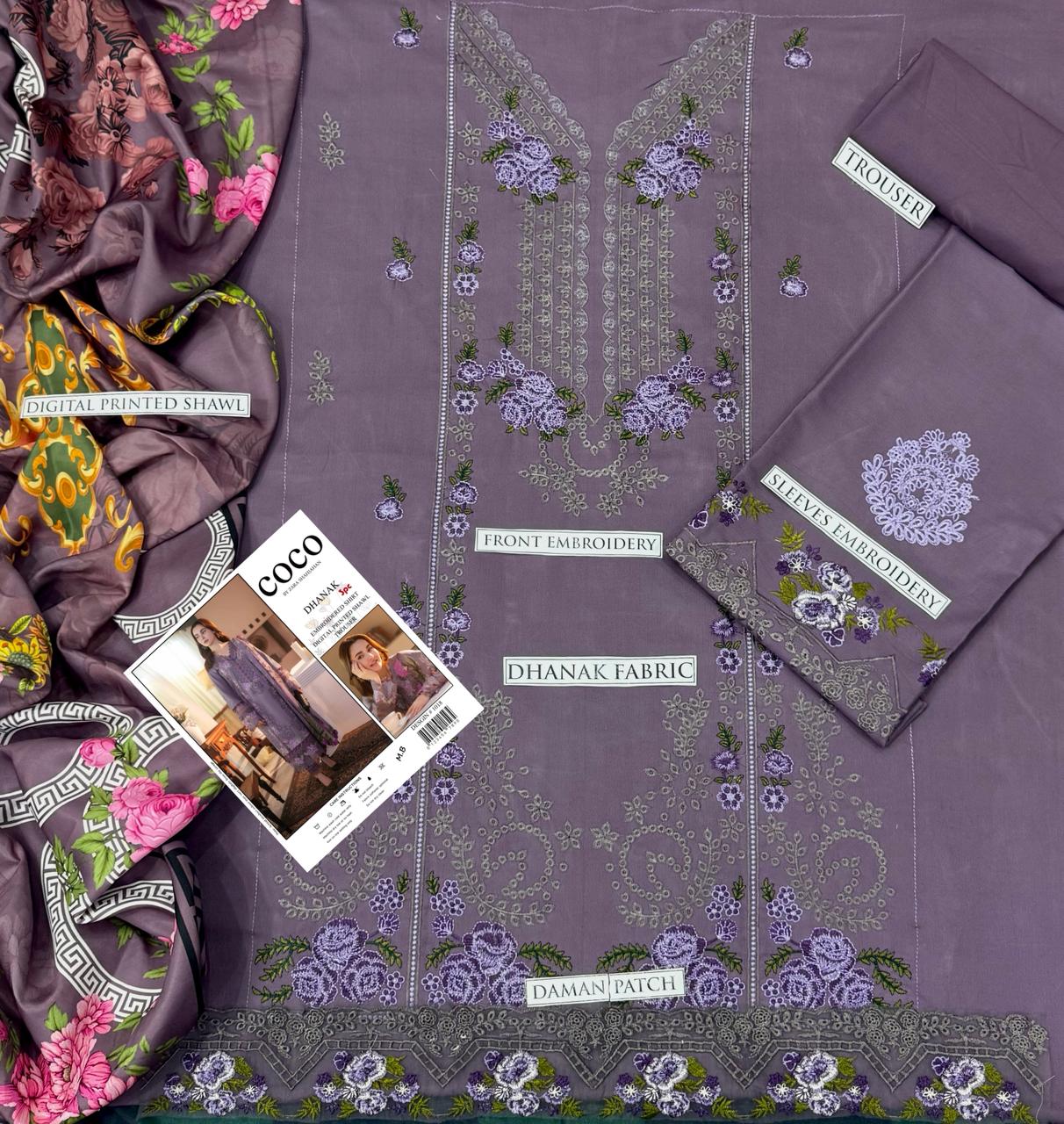 3pc COCO 🟨 CATEGORY : DHANAK 3PC EMBROIDERE