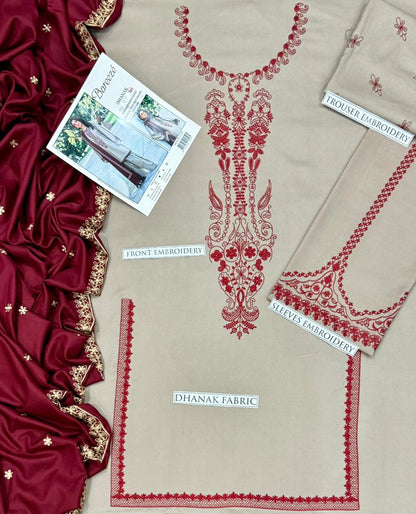 3PC BAREEZE 🟨 CATEGORY : DHANAK 3PC EMBROIDERED