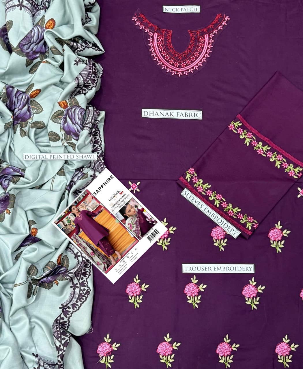 3PC  DHANAK 3PC EMBROIDERED