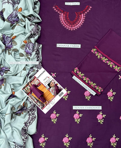 3PC  DHANAK 3PC EMBROIDERED