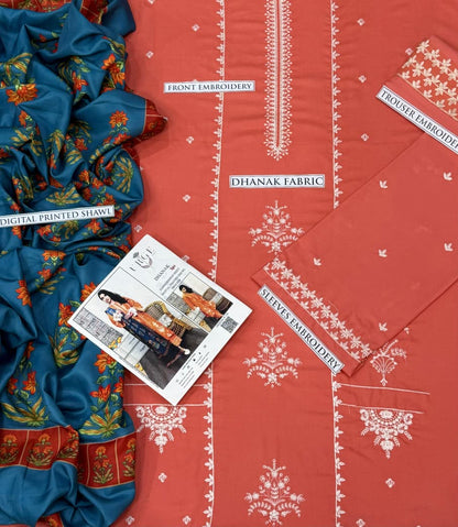 3PC  DHANAK 3PC EMBROIDERED