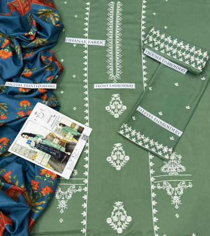 3PC  DHANAK 3PC EMBROIDERED
