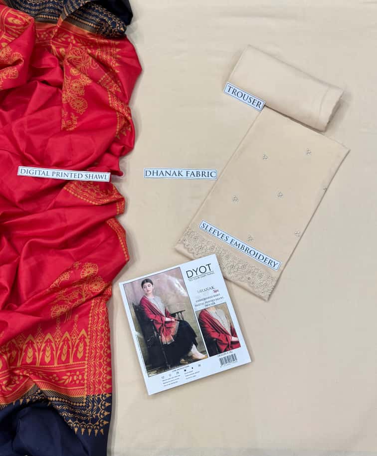 3PC  DHANAK 3PC EMBROIDERED