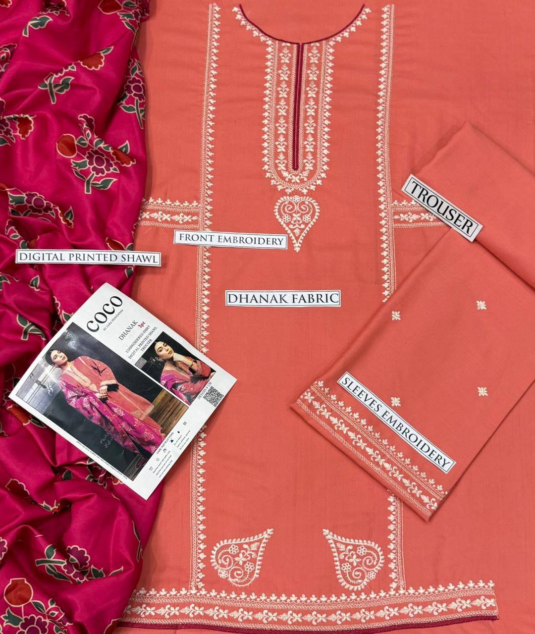 3PC  DHANAK 3PC EMBROIDERED