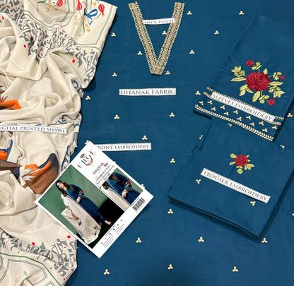 3PC  DHANAK 3PC EMBROIDERED