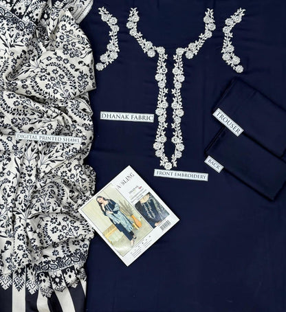 3PC  DHANAK 3PC EMBROIDERED
