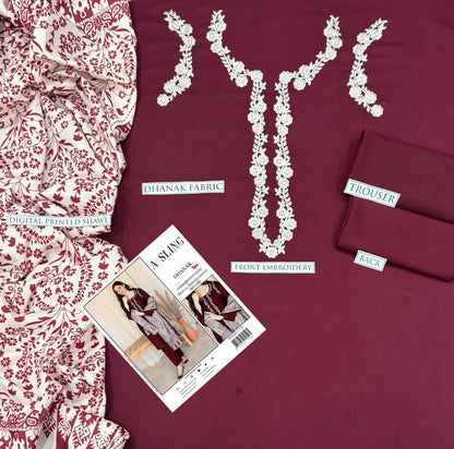 3PC  DHANAK 3PC EMBROIDERED