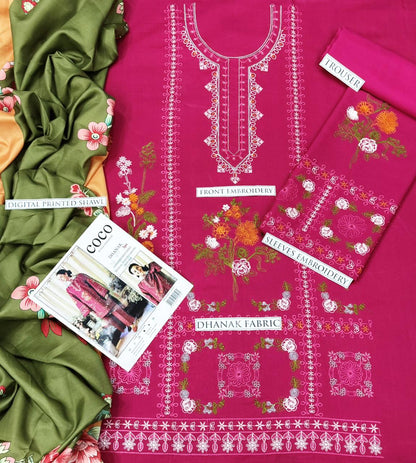 3PC : DHANAK 3PC EMBROIDERED