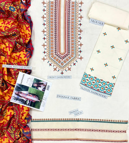 3PC : DHANAK 3PC EMBROIDERED