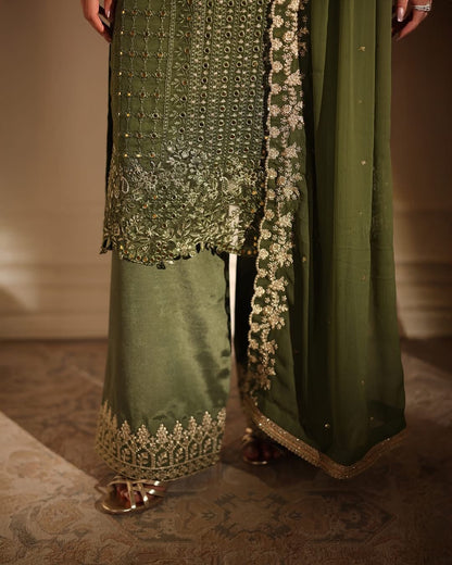 Ahmozi Presenting  Azure Chiffon Embroidered