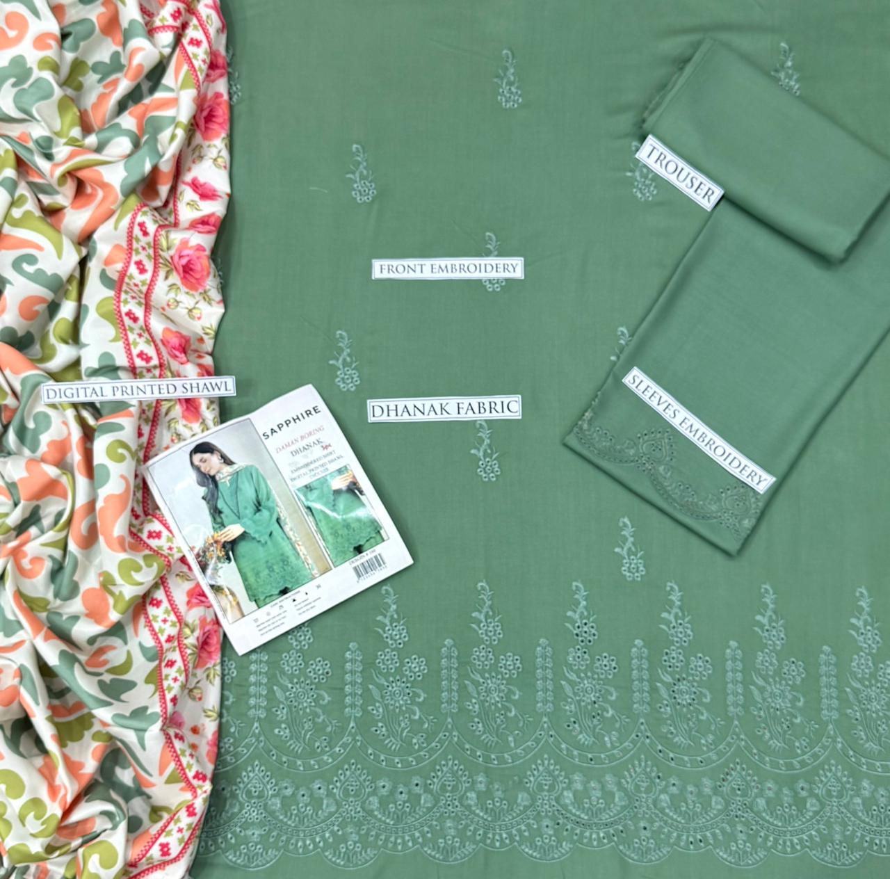 3PC  DHANAK 3PC EMBROIDERED