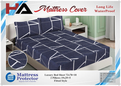 Printed Fancy Quilted Waterproof Mattress Fitted BedSheet With Pillows