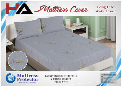 Printed Fancy Quilted Waterproof Mattress Fitted BedSheet With Pillows