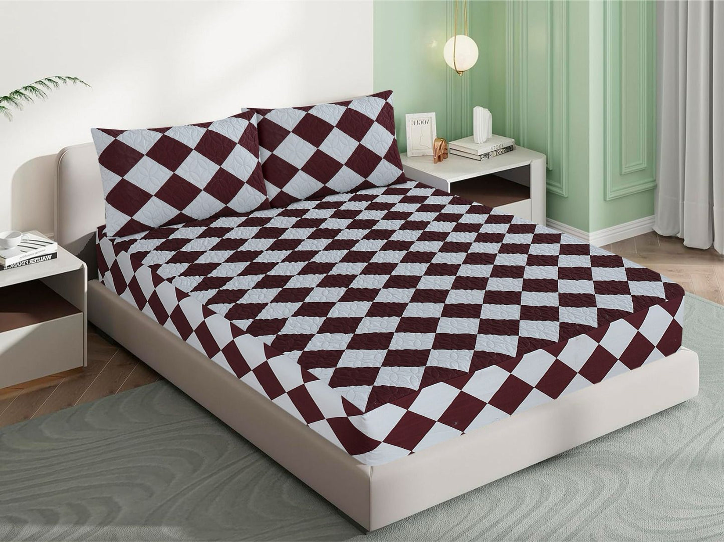 Printed Fancy Quilted Waterproof Mattress Fitted BedSheet With Pillows