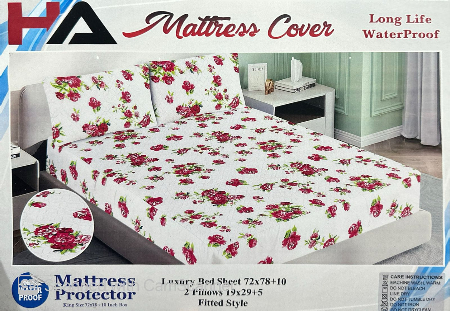 Printed Fancy Quilted Waterproof Mattress Fitted BedSheet With Pillows