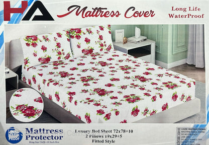 Printed Fancy Quilted Waterproof Mattress Fitted BedSheet With Pillows