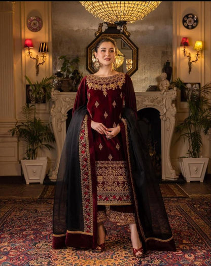 3PC Zanib Chottani Luxery velvet collection