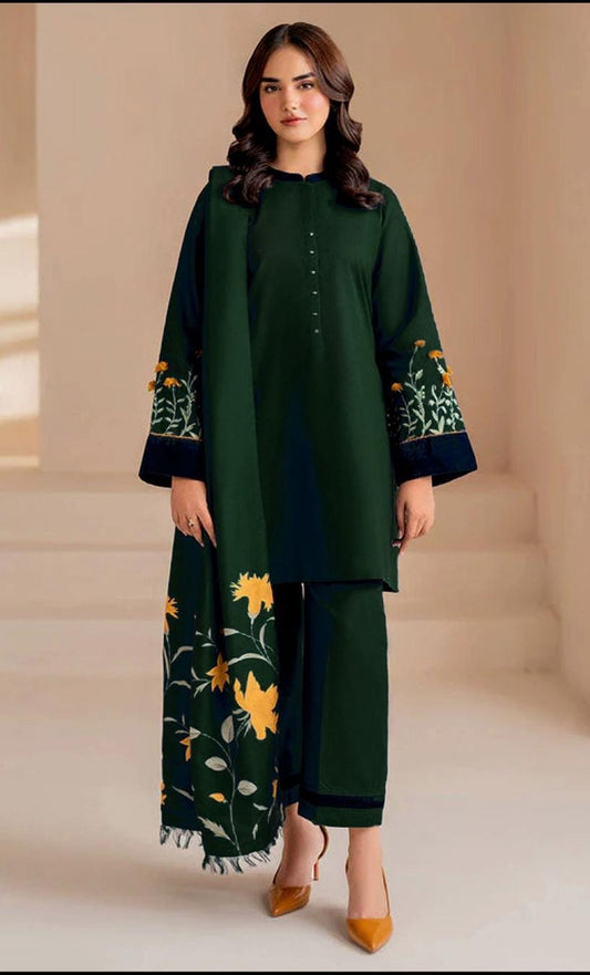 3PC : DHANAK 3PC EMBROIDERED