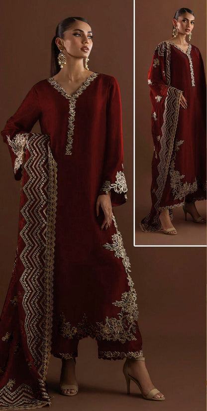 :ZAINAB CHOTANI silk embroidered hand work unstitced 3pc✓