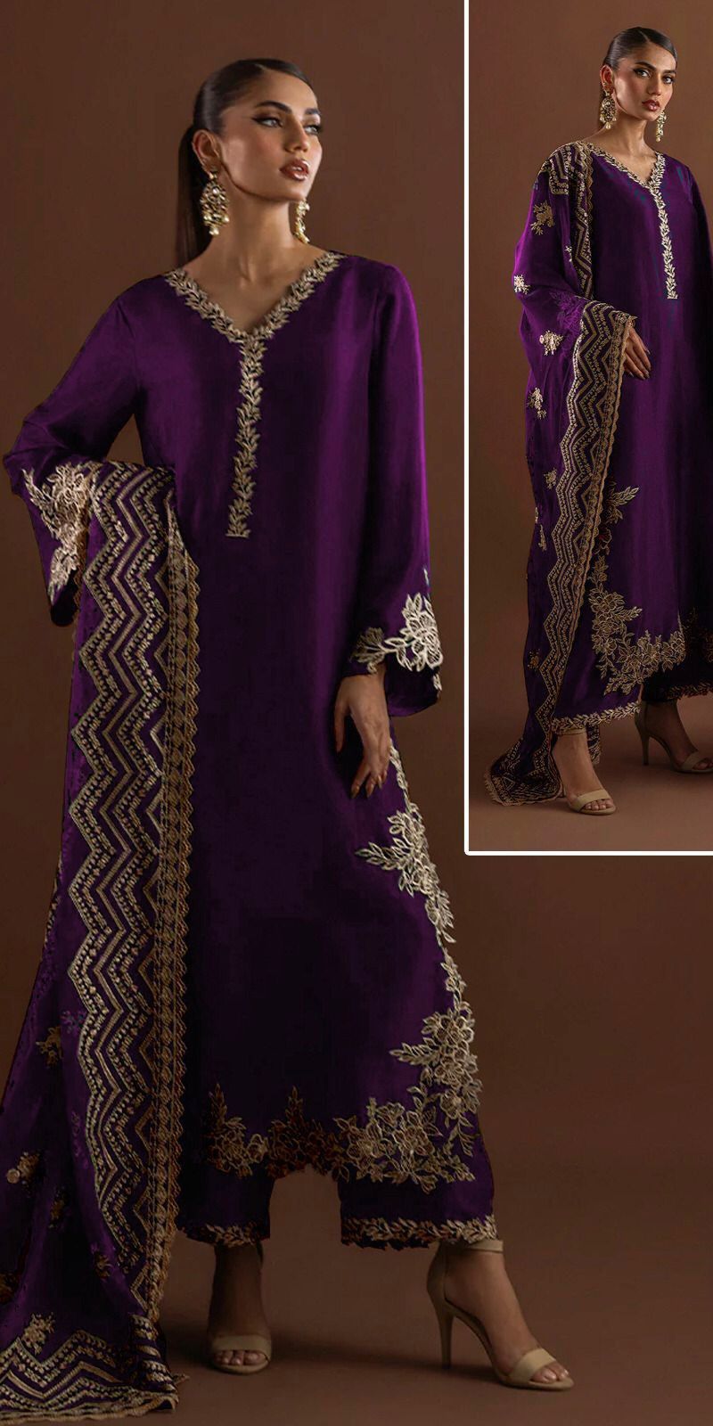 :ZAINAB CHOTANI silk embroidered hand work unstitced 3pc✓